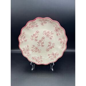 Temptations Red & White Floral Lace Scalloped Embossed Serving Bowl 1.5qt